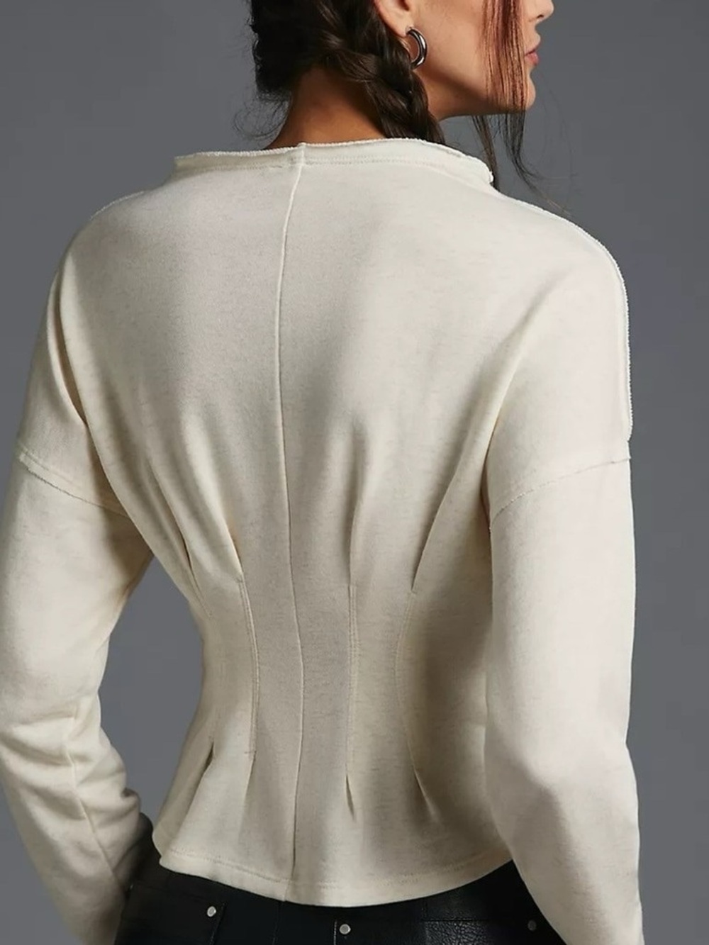 Anthropologie Pilcro Heather Cream Long-Sleeve Mockneck Corsette Sweatshirt - Picture 2 of 7